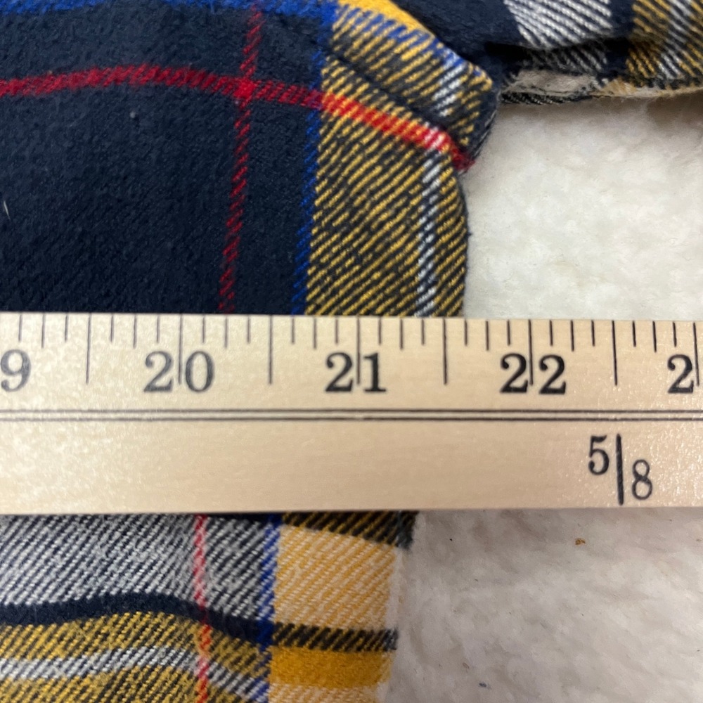 American Eagle Flannel Shirt Mens L Yellow Navy Plaid Athletic Fit Button Down - Picture 6 of 10